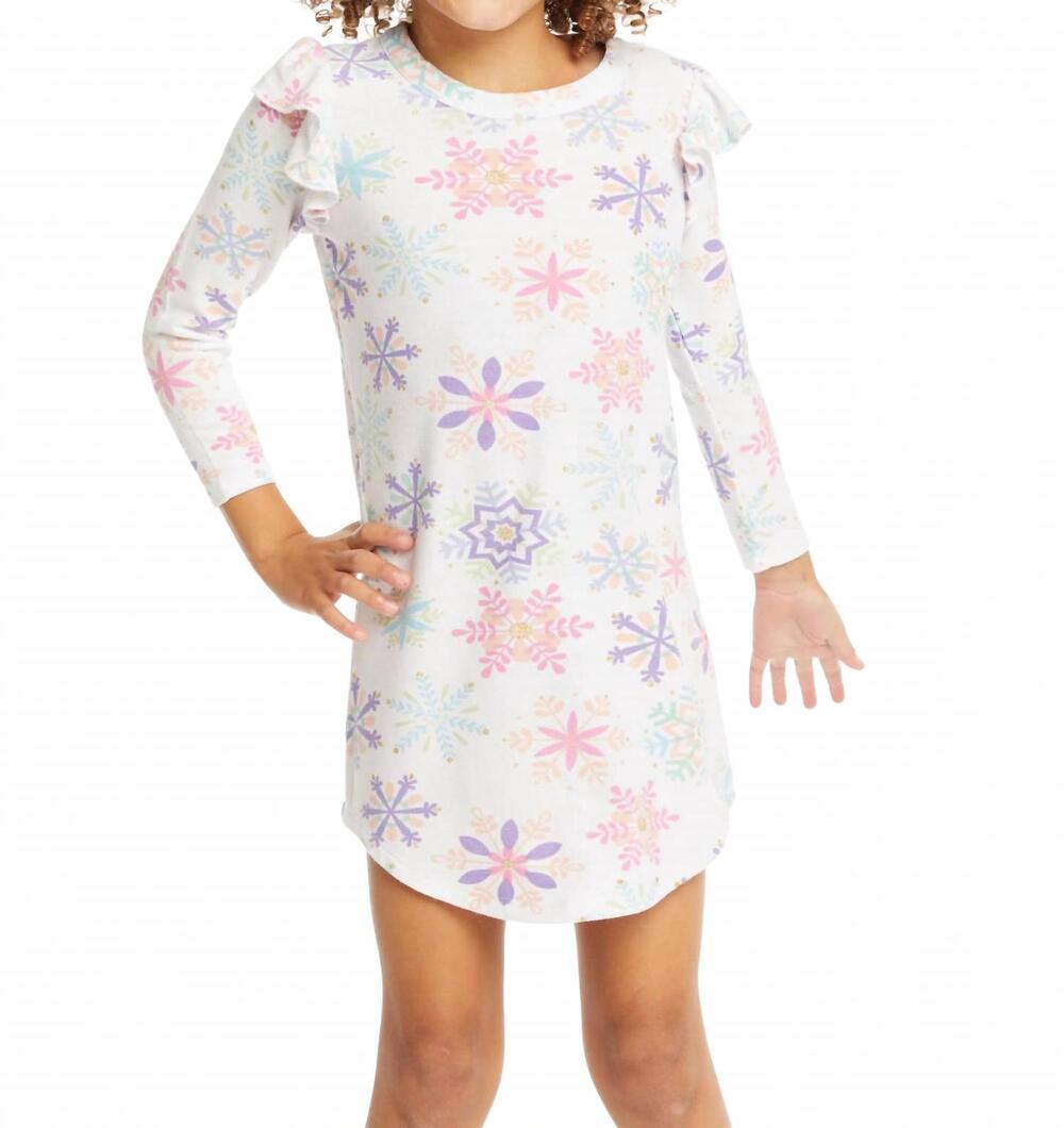 NEW CHASER snowflake long sleeve dress in white